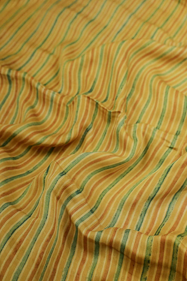 Green & Yellow Stripe Ajrak Modal Silk Fabric - 1.1m