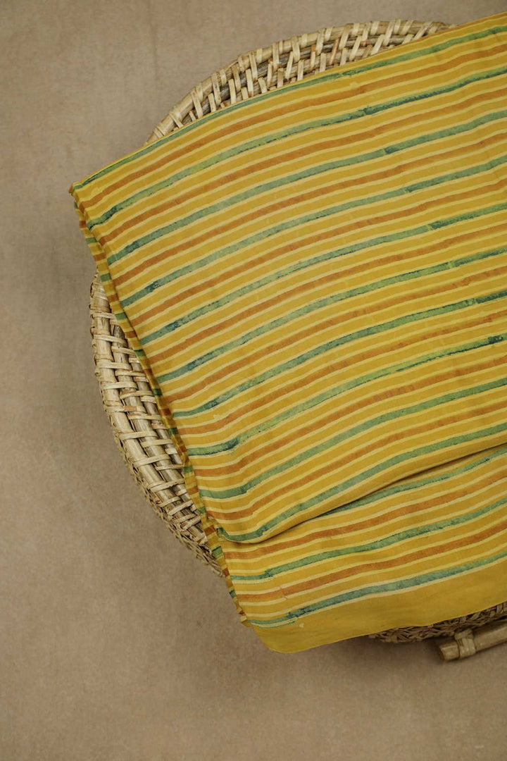 Green & Yellow Stripe Ajrak Modal Silk Fabric - 1.1m