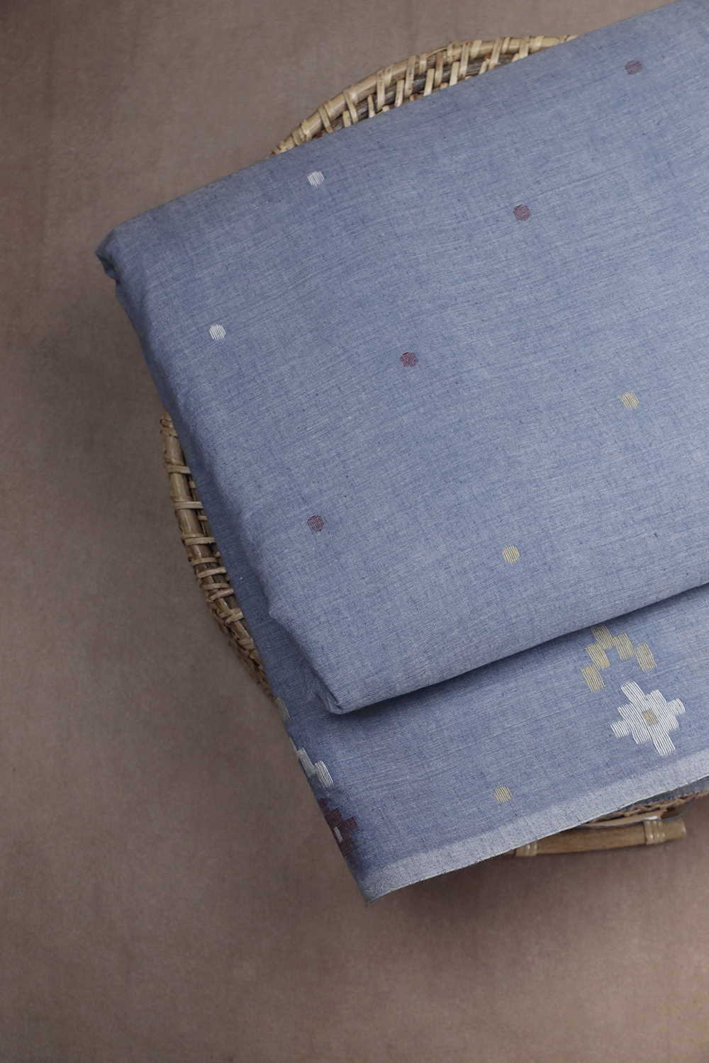 Greyish Blue with Butta Jamdani Cotton Fabric