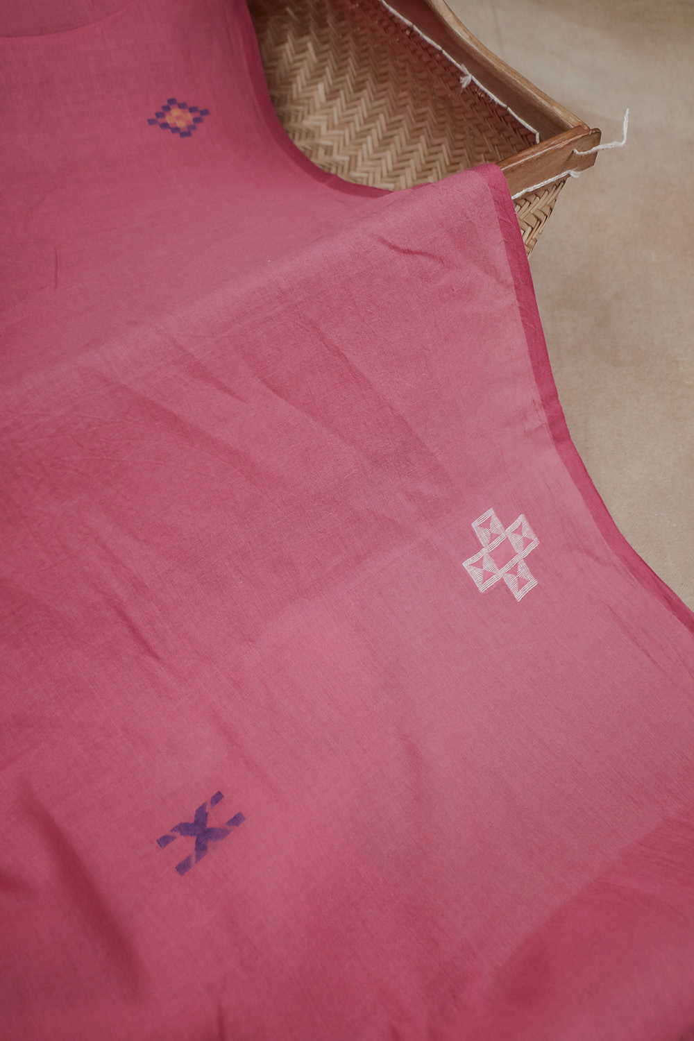 Butta on Pink Jamdani Cotton Fabric