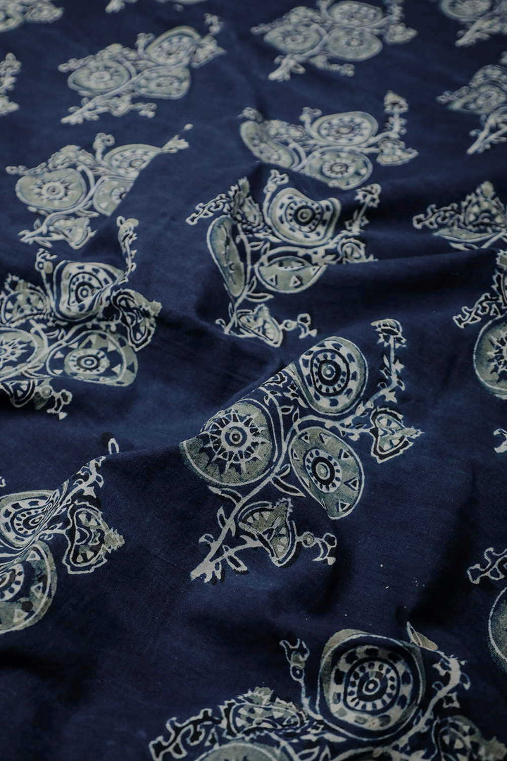 Indigo with Big Butta Ajrak Cotton Fabric - 0.85m