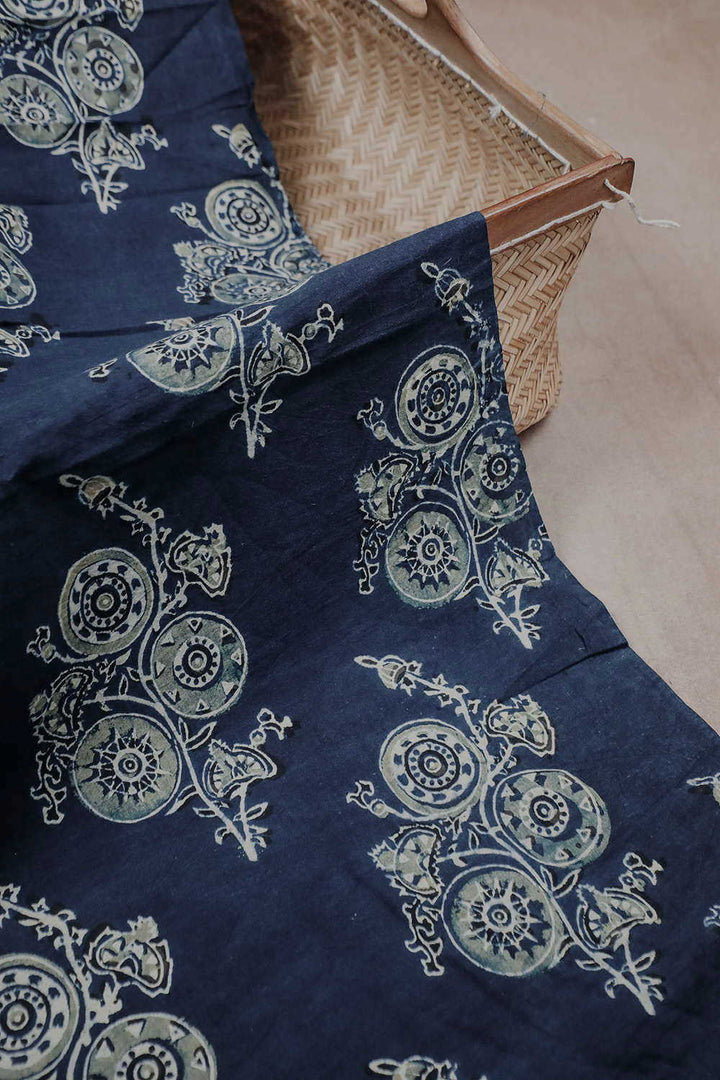 Indigo with Big Butta Ajrak Cotton Fabric - 0.85m