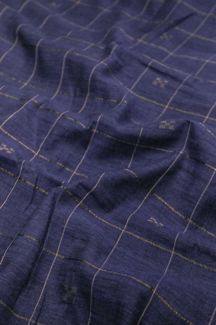 Zari Checks & Butta on Purple Jamdani Cotton Fabric - 0.85m