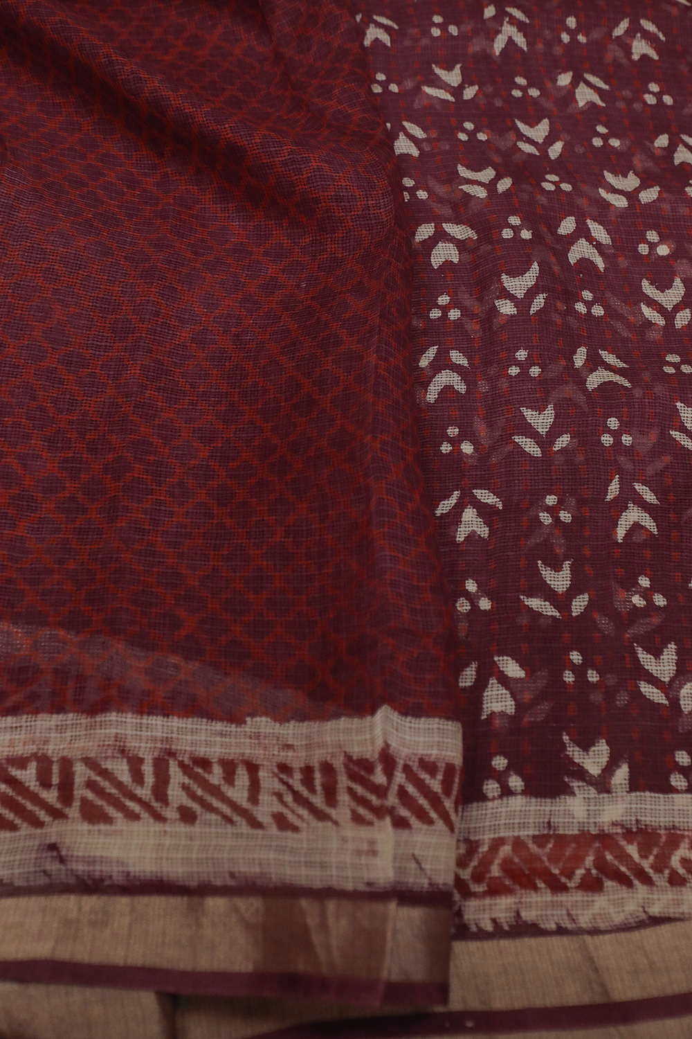 Sangria Light Maroon Block Printed Kota Silk saree