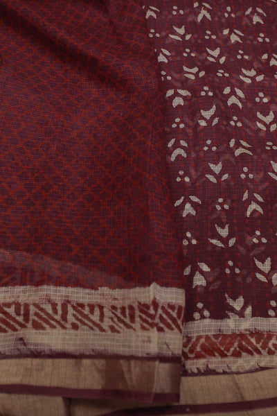 Sangria Light Maroon Block Printed Kota Silk saree