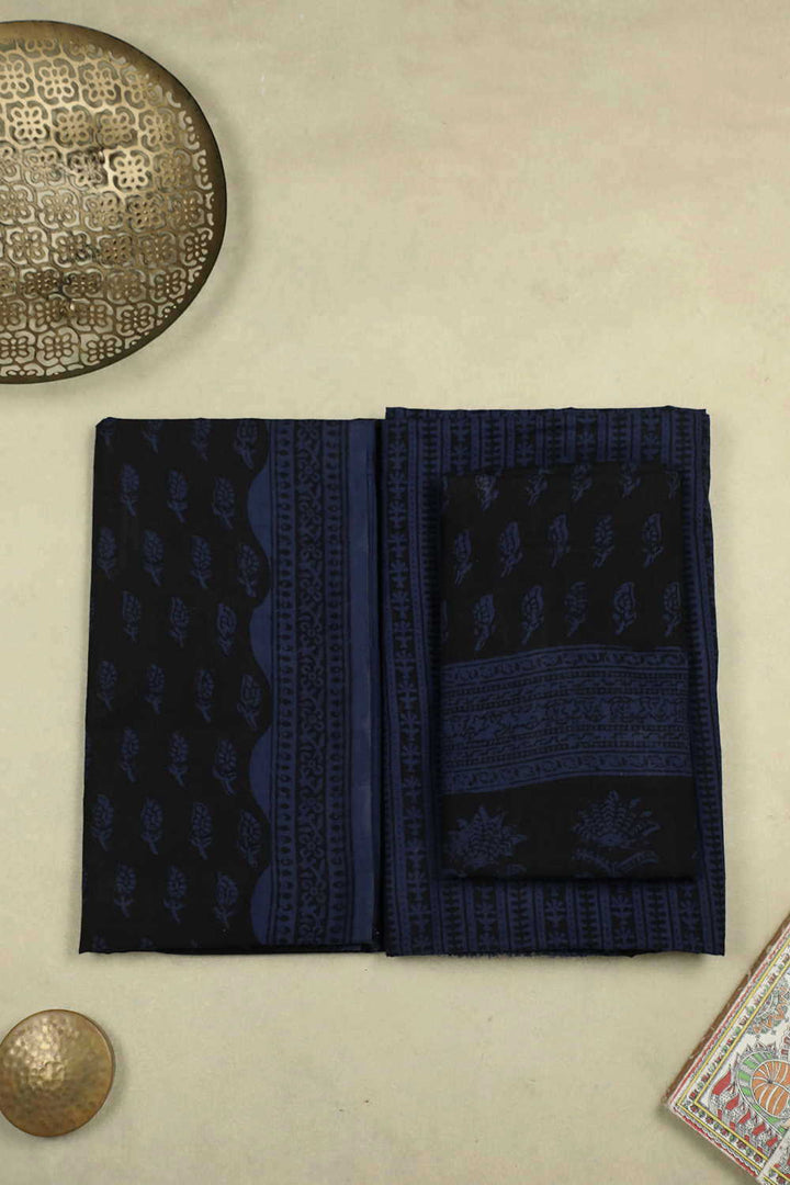 Blue Florets on Dull Black Bagh Cotton Suit