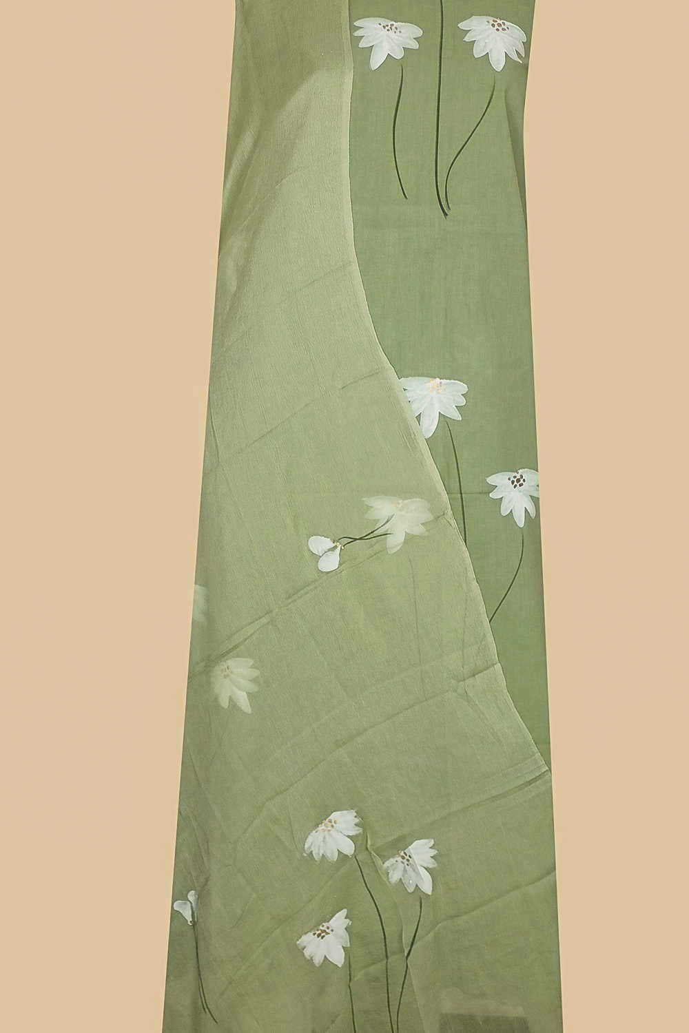 Green with Pretty Floral Block Printed Cotton Suit