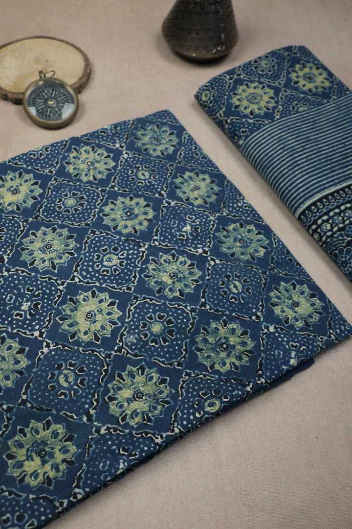 Indigo Ajrak Cotton Top & Dupatta