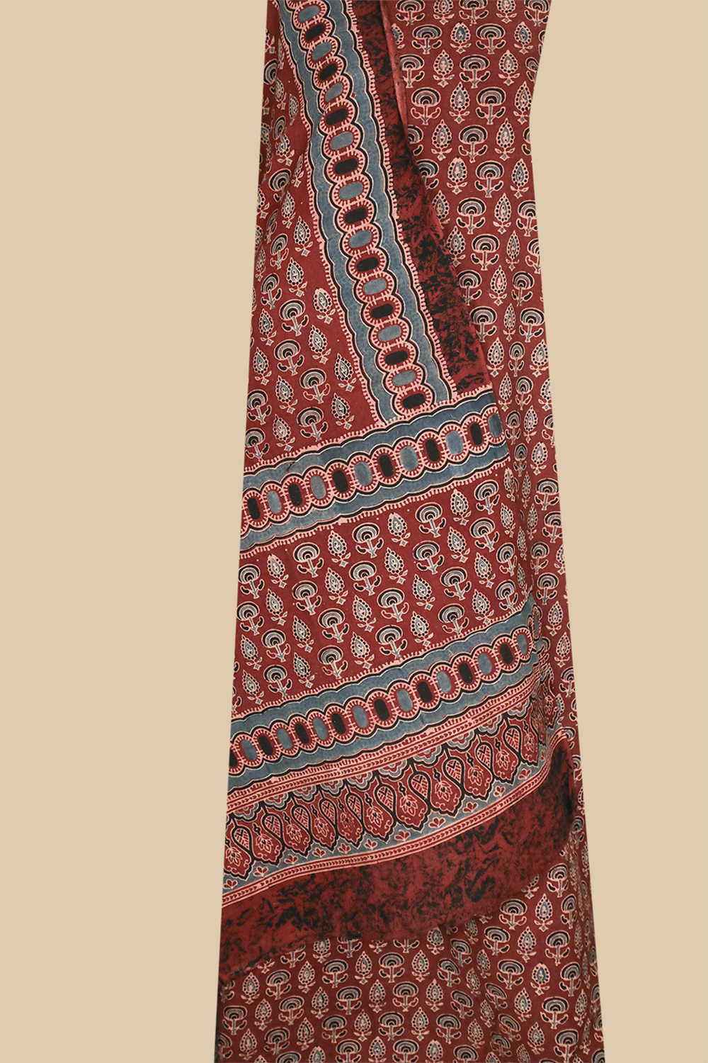 Butta on Maroon Ajrak Cotton Top & Dupatta