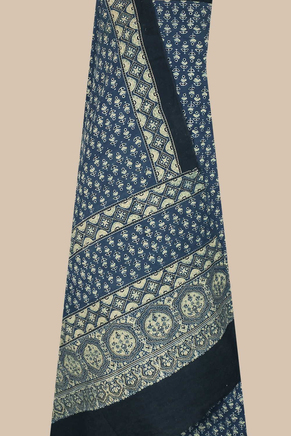 Indigo with Florets Ajrak Cotton Top & Dupatta