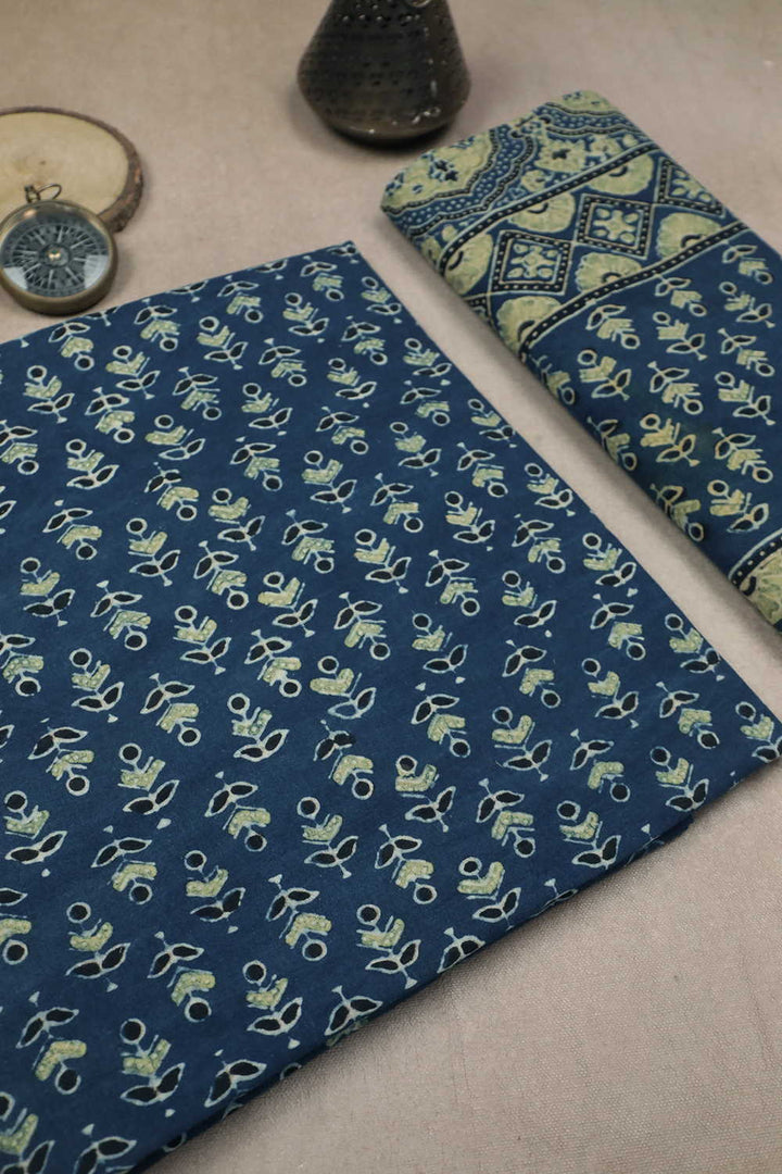 Indigo with Florets Ajrak Cotton Top & Dupatta