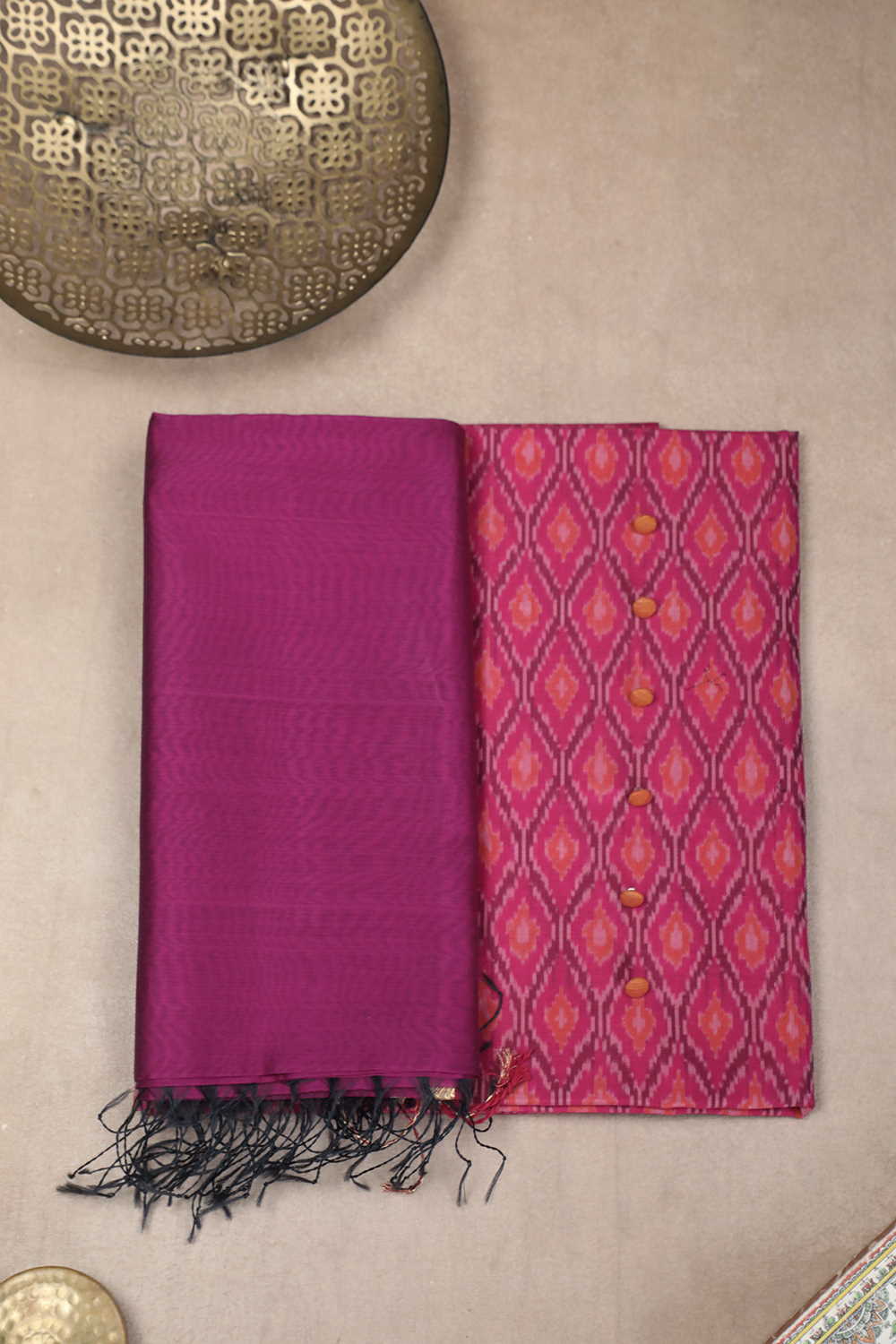 Pink Ikat Silk Cotton Top & Maheshwari Dupatta