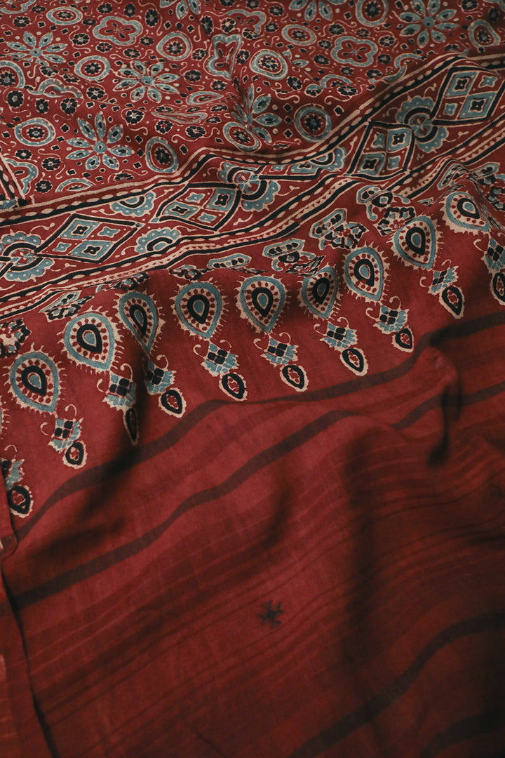 Scarlet Maroon Ajrak Cotton Shawl