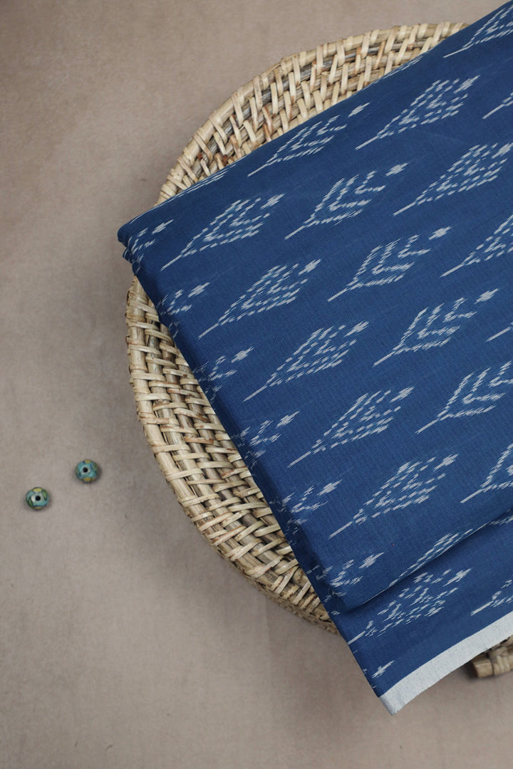 Denim Blue with Butta Mercerized Ikat Cotton Fabric-0.6 m