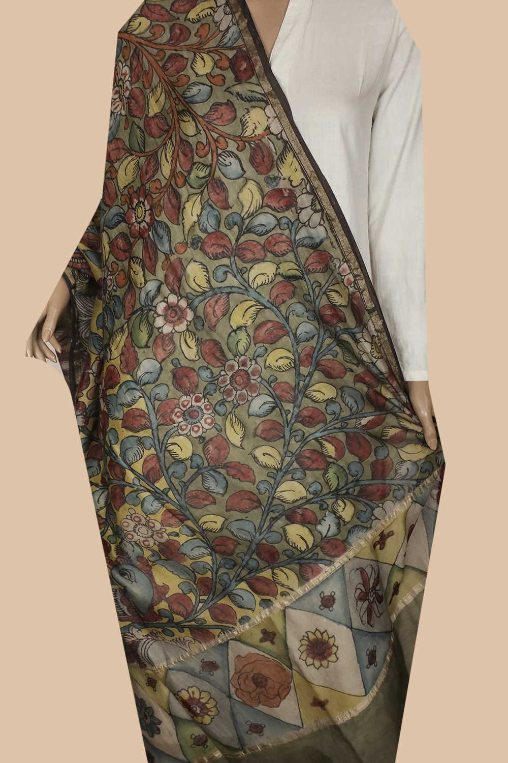 Painted Kalamkari Dupattas - Matkatus 