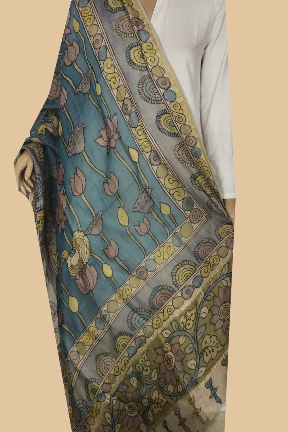 Painted Kalamkari Dupattas - Matkatus 