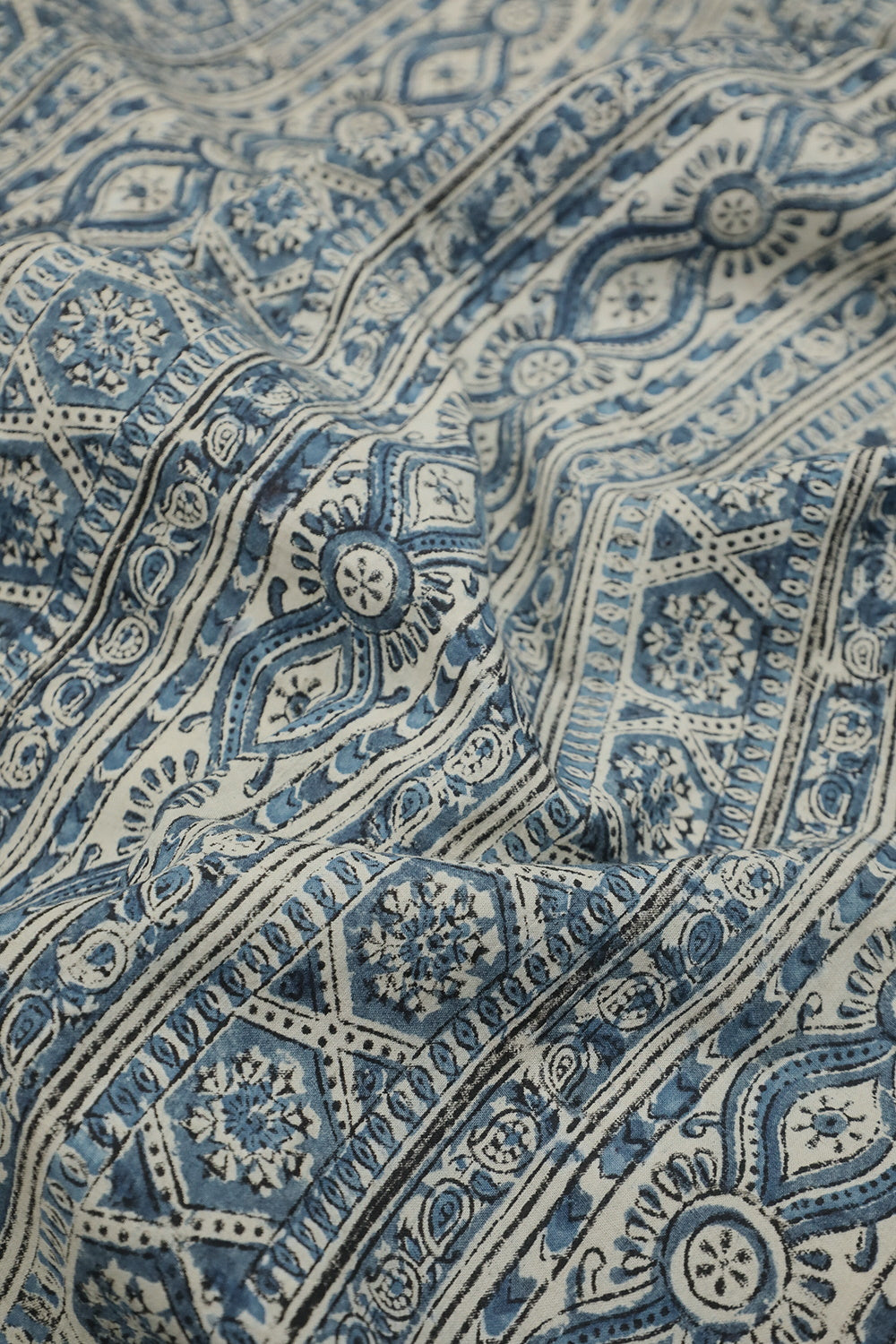 Light Blue Patterned Printed kalamkari Cotton Fabric - 0.6m