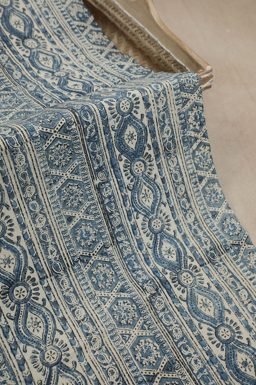 Light Blue Patterned Printed kalamkari Cotton Fabric - 0.6m