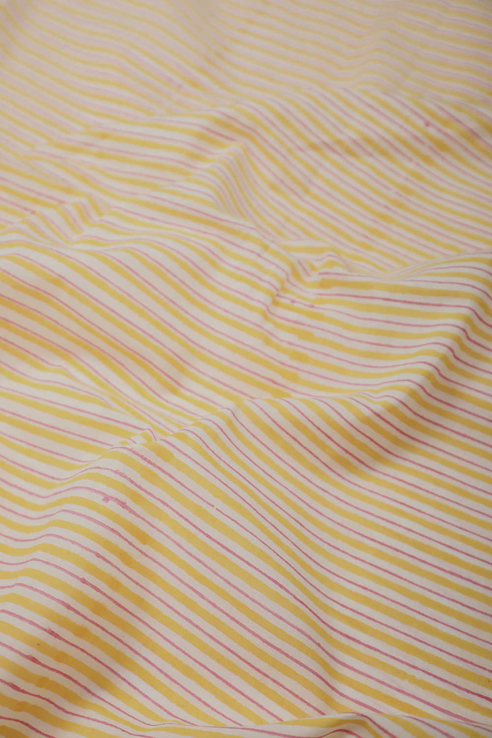 Yellow & Pink Stripe Sanganeri Cotton Fabric - 2.3m