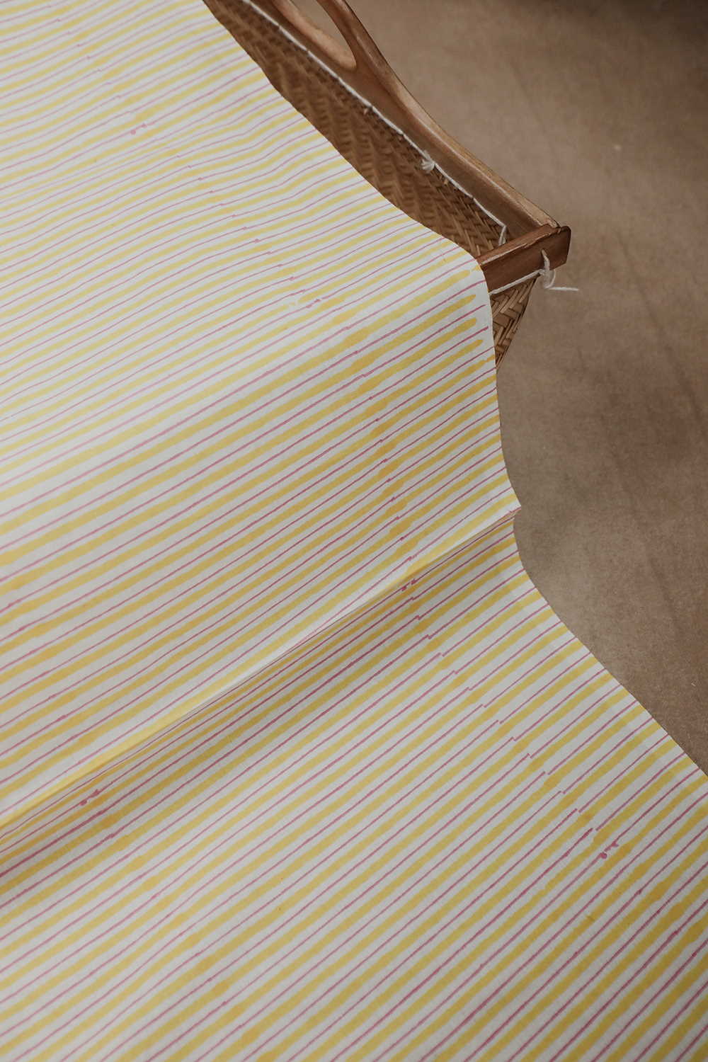 Yellow & Pink Stripe Sanganeri Cotton Fabric - 2.3m