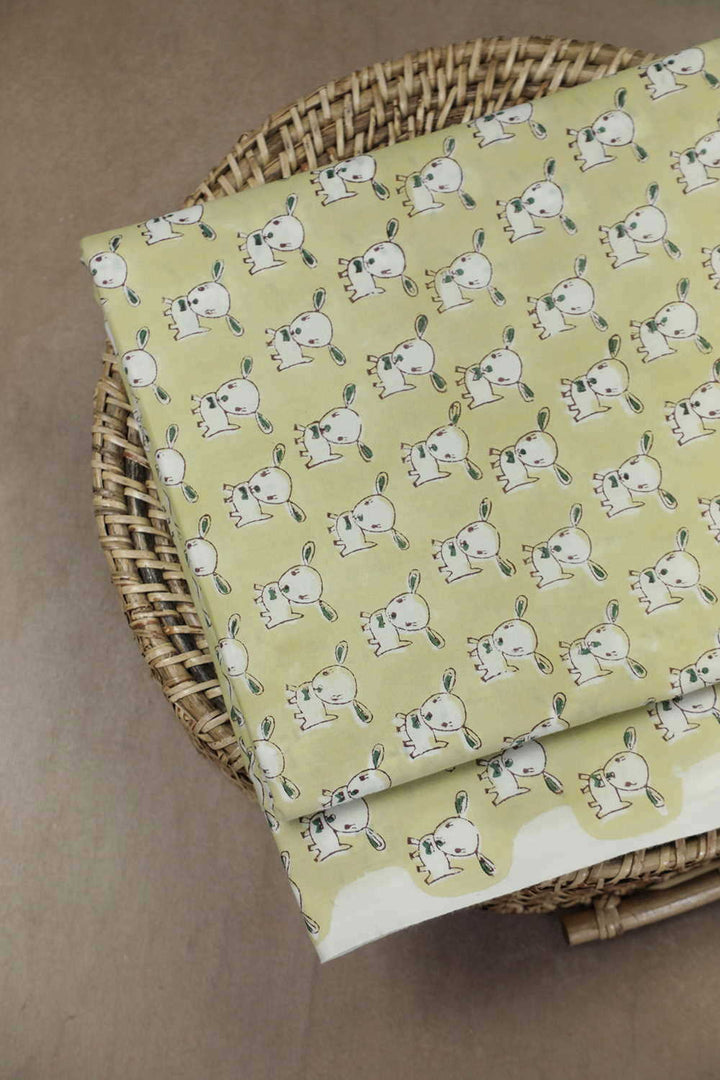 Baby Green Sanganeri Cotton Fabric - 0.85m