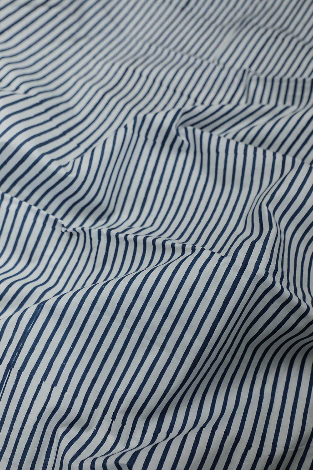 Blue Stripes on Cream Sanganeri Cotton Fabric - 1.8m