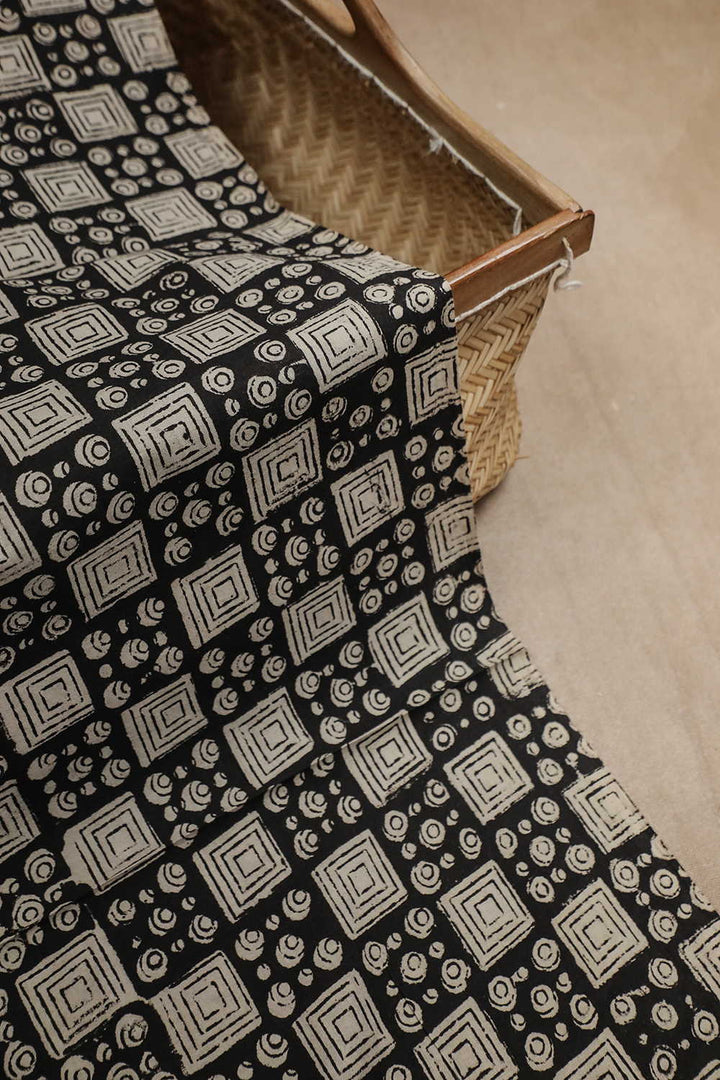 Black Pattern Bagru Cotton Fabric - 1.95m