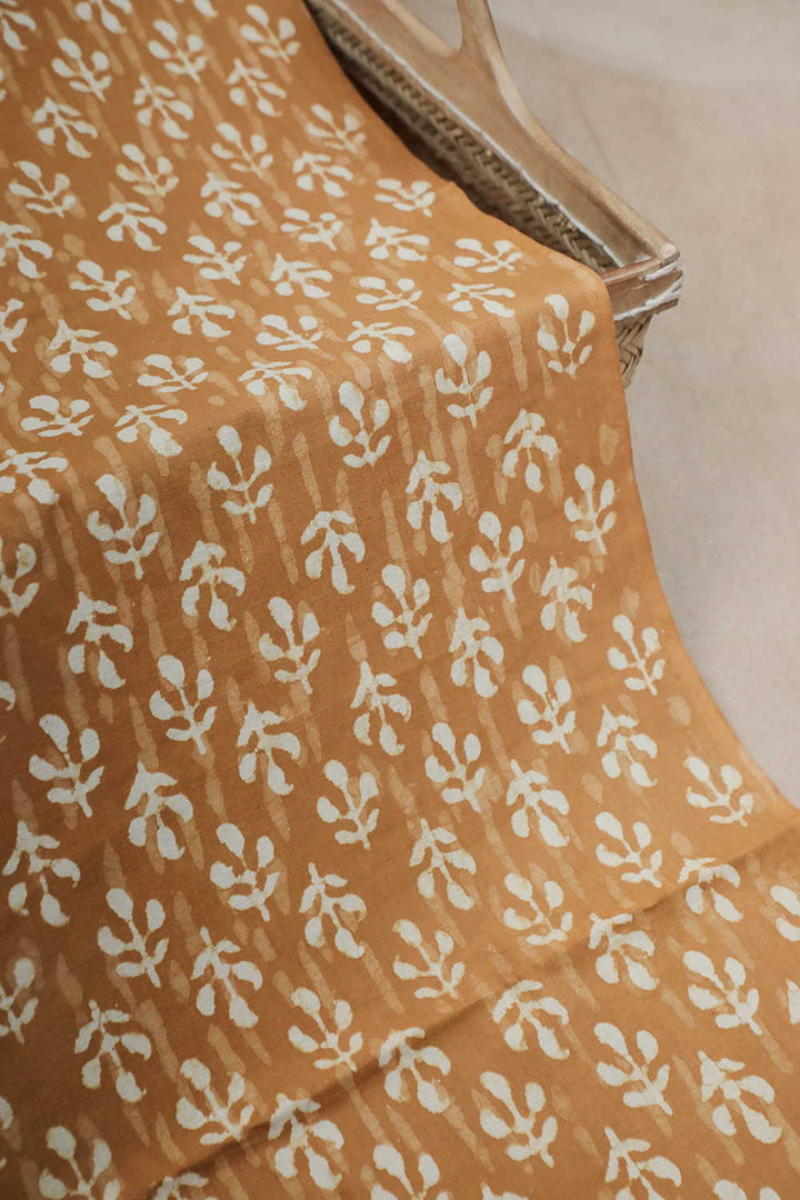 Yellow with Florets Dabu Cotton Fabric - 1.1m