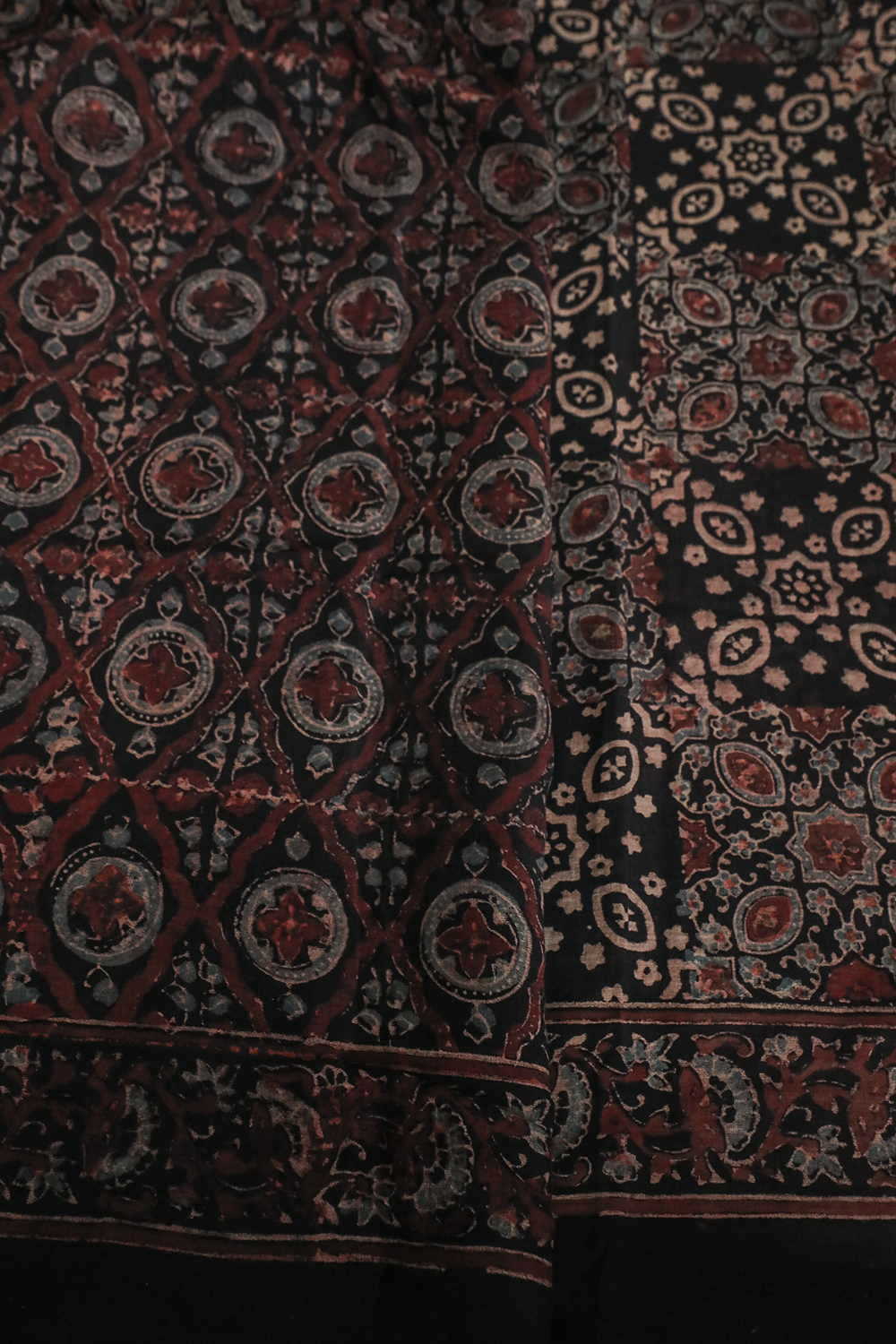 Patterned on Black Ajrak Mul Cotton saree