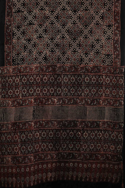 Patterned on Black Ajrak Mul Cotton saree