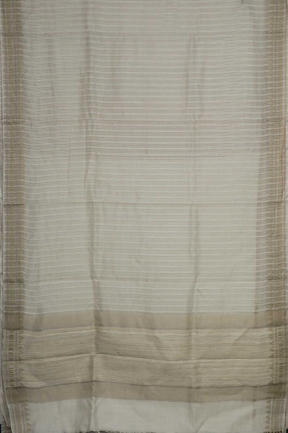 Silver Zari Stripe on Cream Handwoven Tussar saree