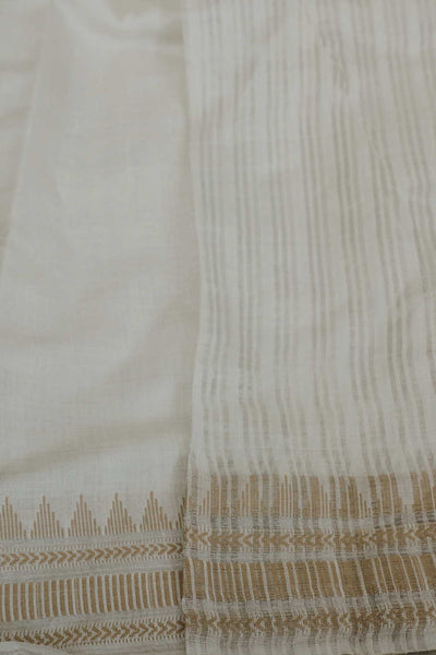 Silver Zari Stripe on Cream Handwoven Tussar saree