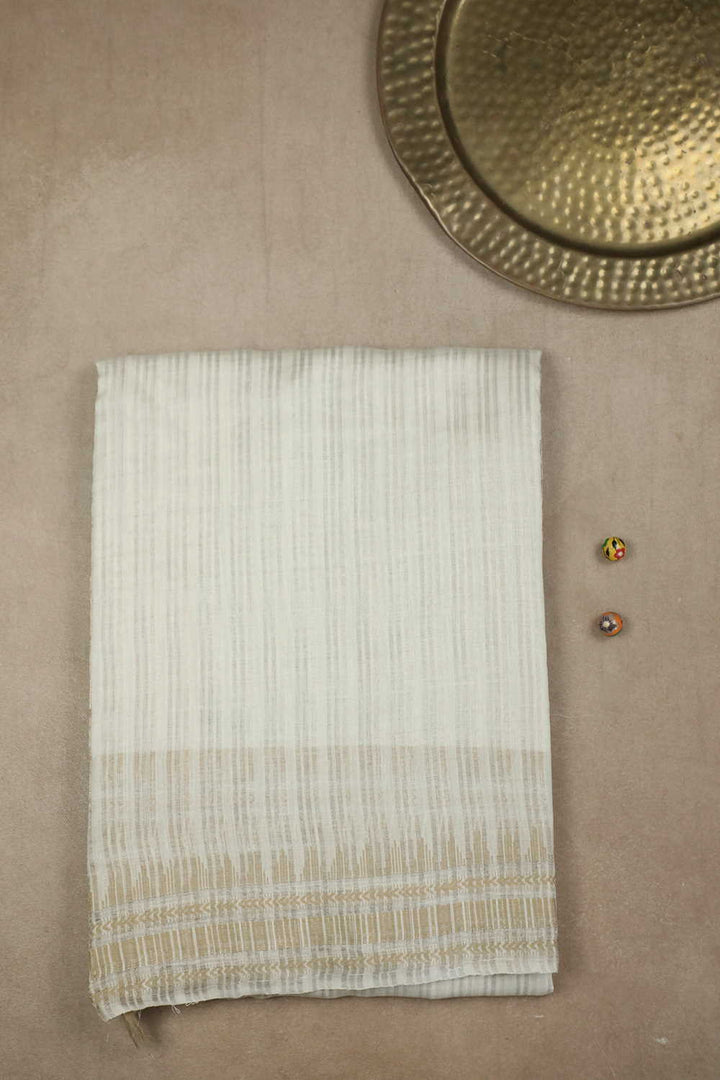 Silver Zari Stripe on Cream Handwoven Tussar saree