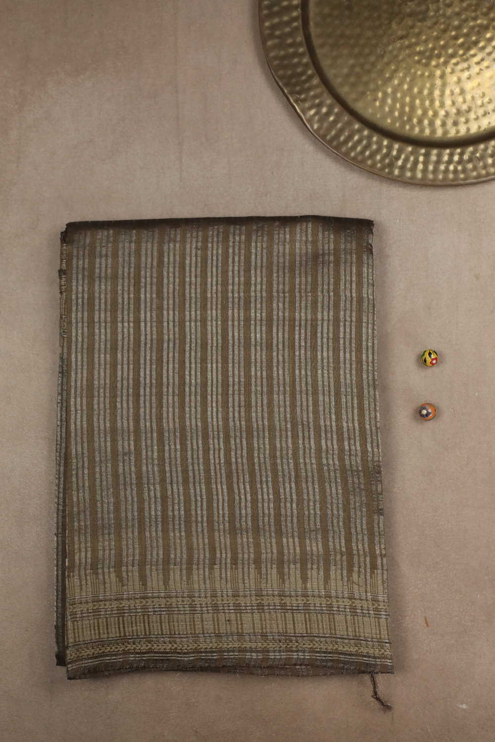 Silver Zari Stripe Handwoven Tussar saree