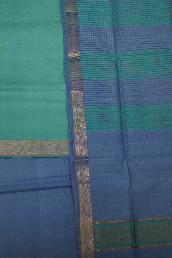 Green with Cornflower Blue Mangalagiri Cotton Suit