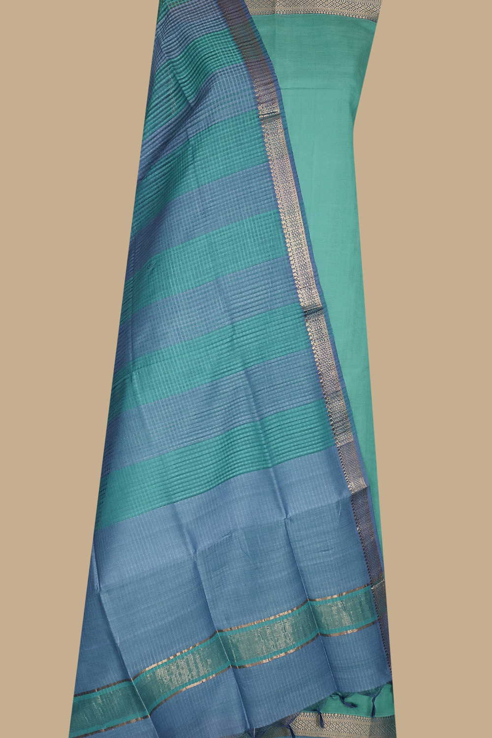 Green with Cornflower Blue Mangalagiri Cotton Suit