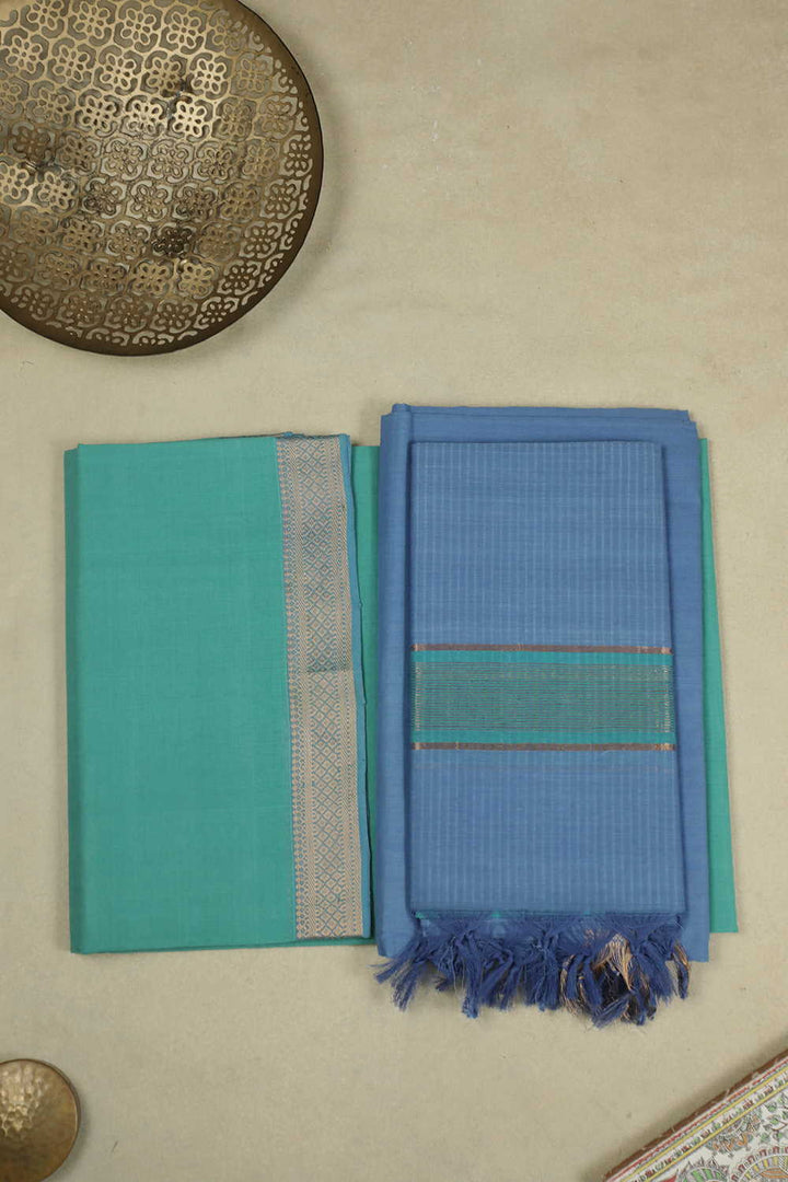 Green with Cornflower Blue Mangalagiri Cotton Suit