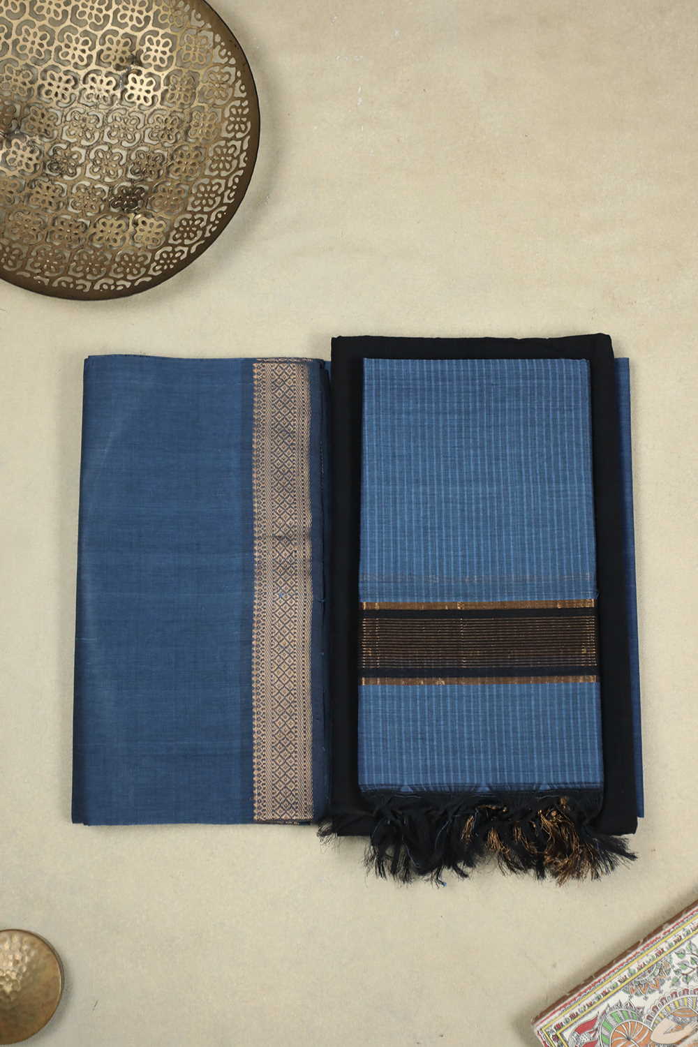 Blue with Black Mangalagiri Cotton Suit