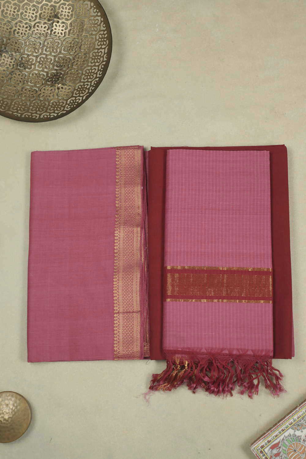 Pink with Red Mangalagiri Cotton Suit