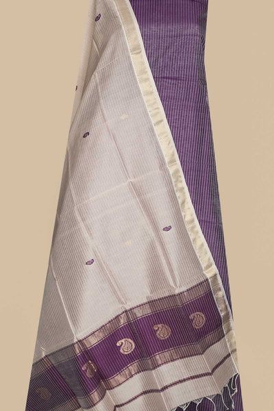 Stripe with Purple Maheshwari Silk Cotton Top & Dupatta