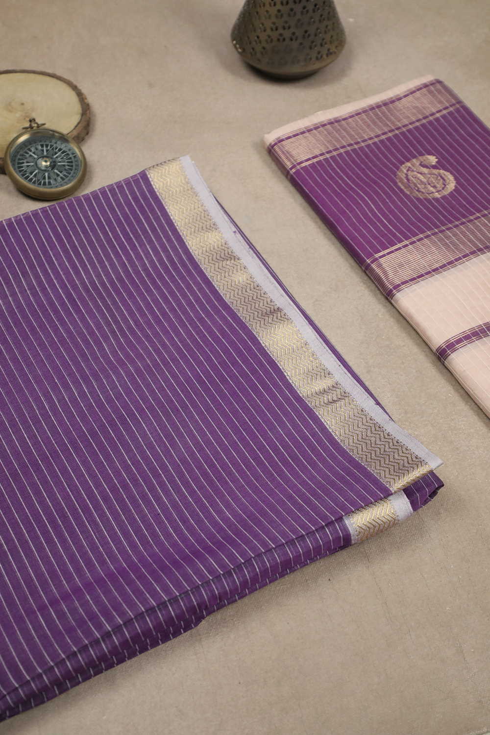 Stripe with Purple Maheshwari Silk Cotton Top & Dupatta