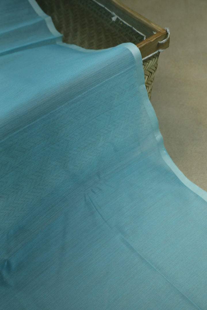 Sky Blue Silk Cotton Maheshwari Fabric-0.55 m