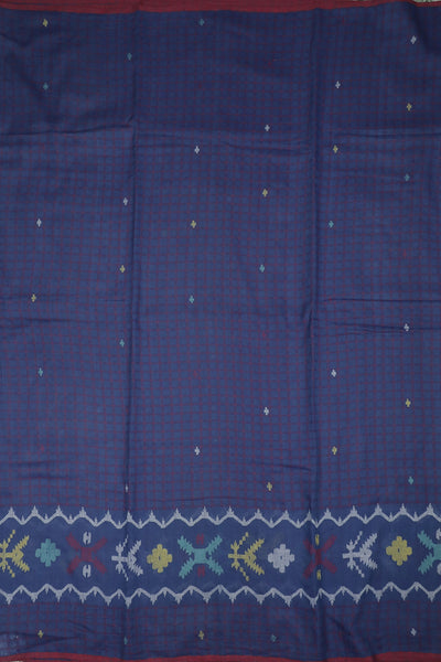 Checks on Blue Jamdani Border Cotton Fabric