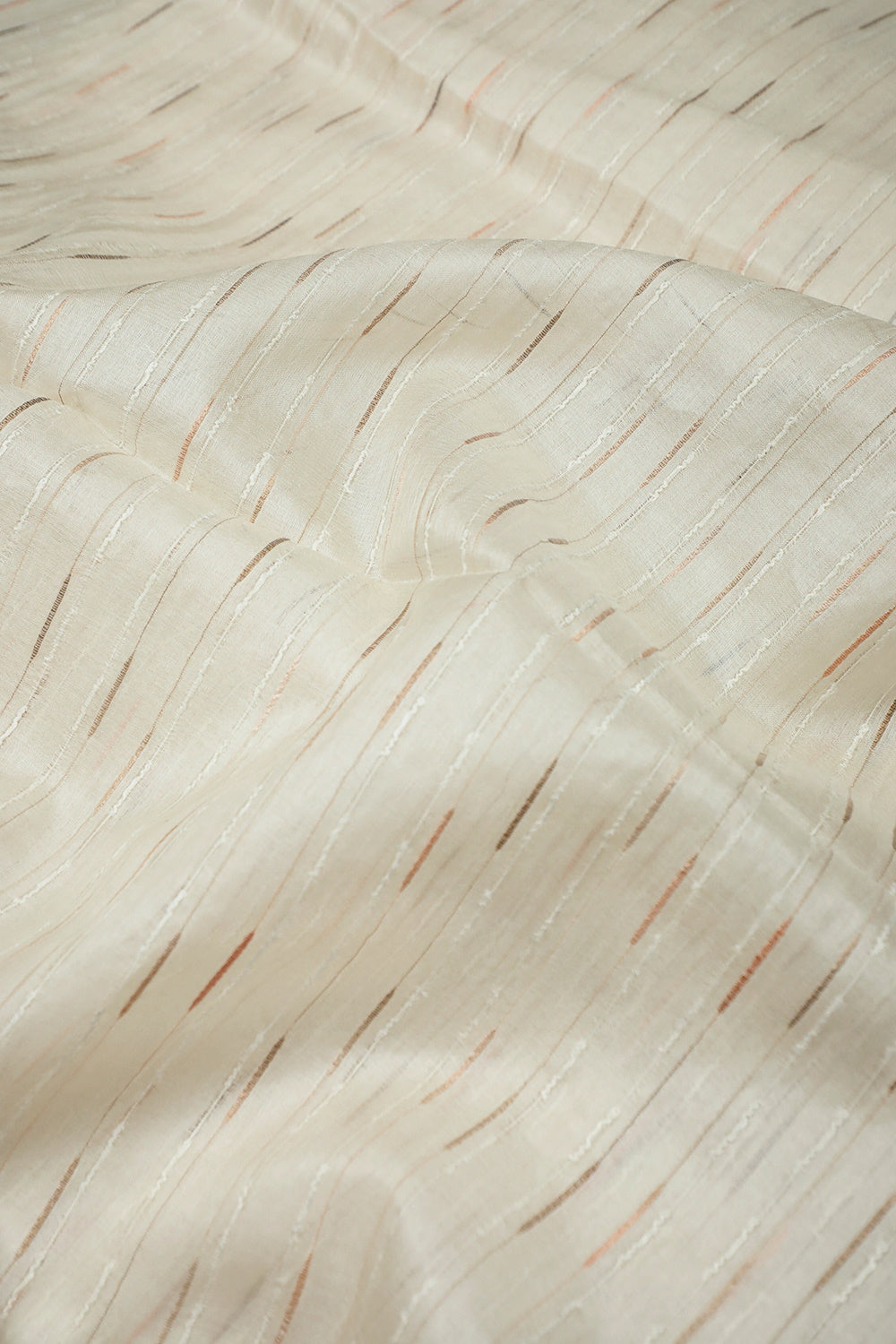 Pleasant Cream with Stripe Handwoven Tussar Fabric - 2.4m