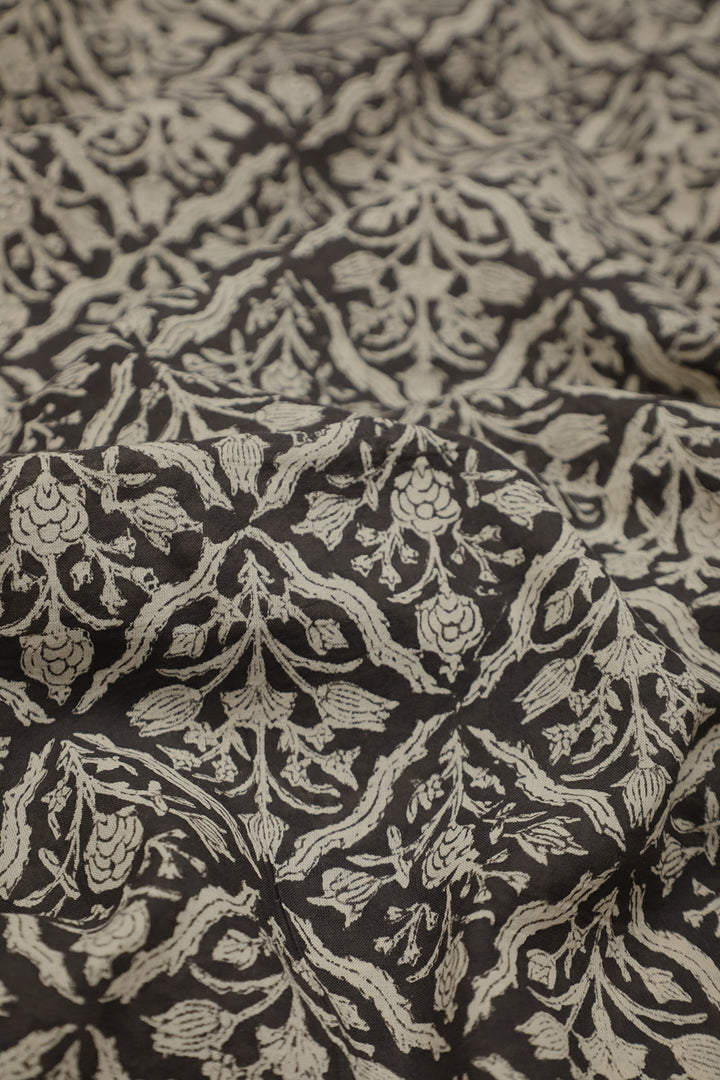 Intricate Floral Design Bagru Block Printed Cotton Fabric - 0.95m