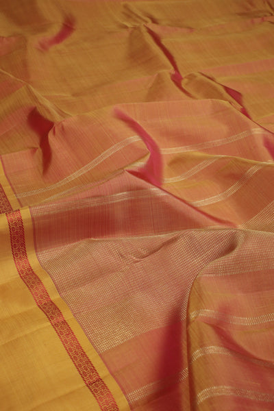 Double Shade Orange with Yellow Border Kanchipuram Silk Saree