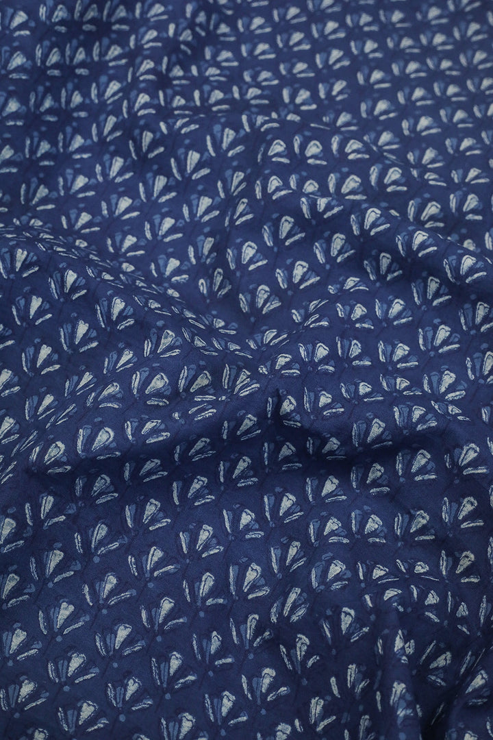 Faded Indigo Akola Block Printed Cotton Fabric - 1m