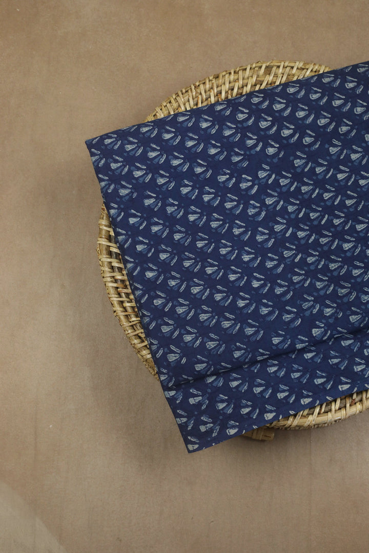 Faded Indigo Akola Block Printed Cotton Fabric - 1m