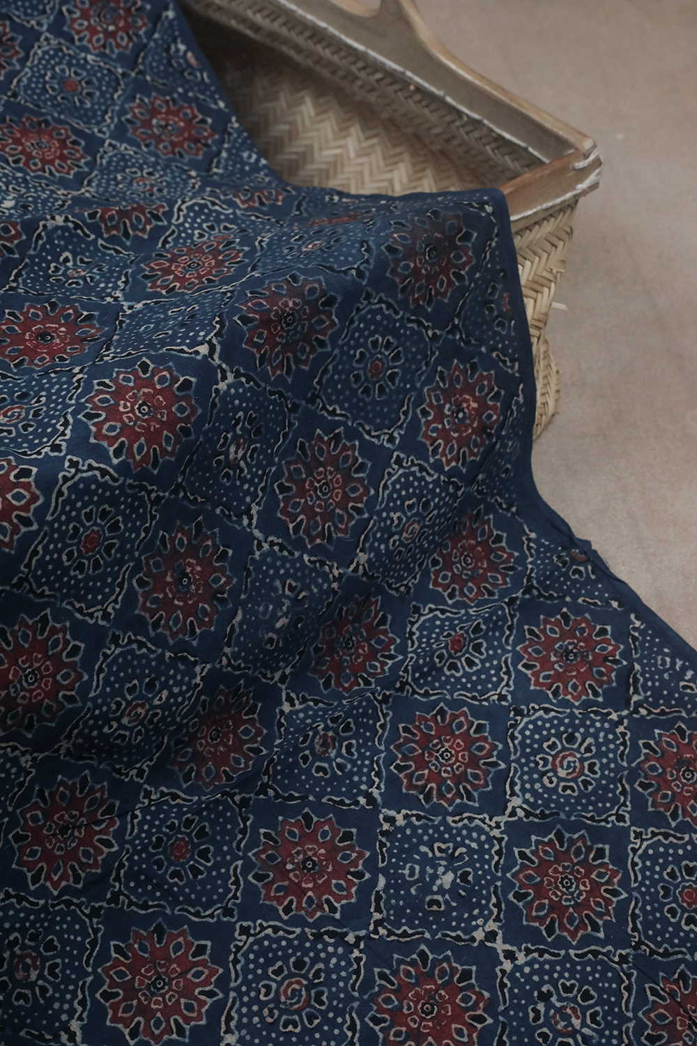 Intricate Design on Indigo Ajrak Cotton Fabric - 1.2m