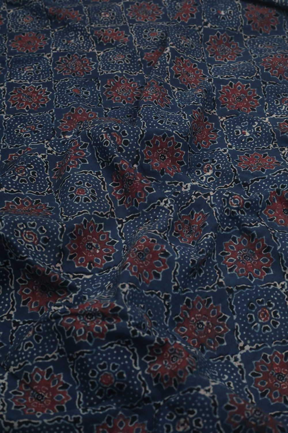 Intricate Design on Indigo Ajrak Cotton Fabric - 1.2m